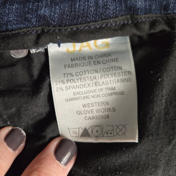 Women's 10 Jag Jeans Mid-Dark Wash silver stitching High Rise Straight Leg EUC - Picture 6 of 10